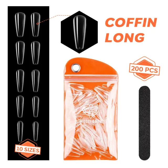 Modelones Clear Coffin lösnaglar 200-pack medium