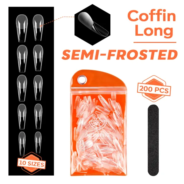 Modelones Coffin lösnaglar semi-frosted 200-pack medium